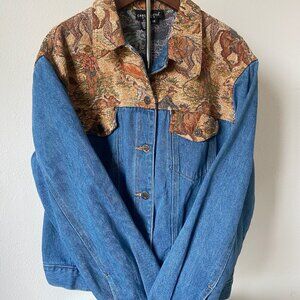 vintage Carole Little cowboys tapestry denim jacket | size M